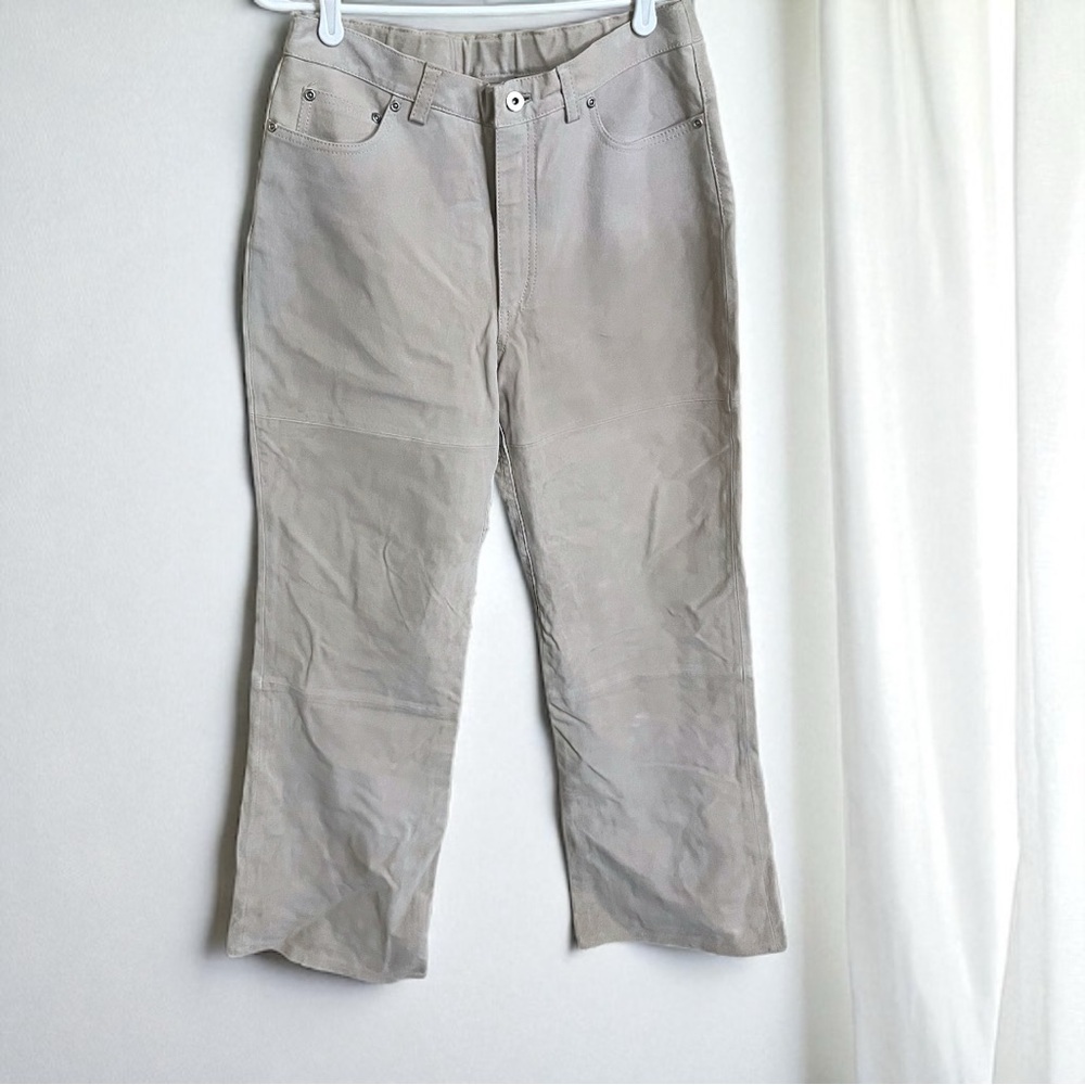 Terry Lewis Luxury Vintage Tan Suede Leather Straight Leg Trouser Pants Size 8 P